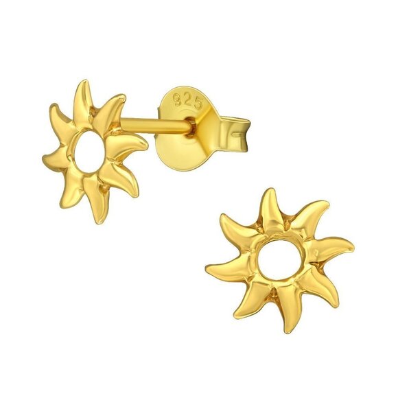 14k Gold Tiny Sun Stud Earrings - Picture 1 of 5